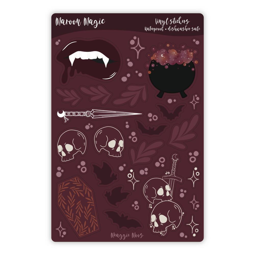 Maroon Magic Waterproof Vinyl Sticker Sheet
